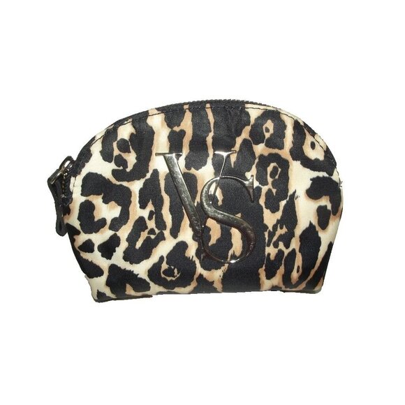 Victoria's Secret Makeup Case animal print Cosmetic Pouch zipper V.S. gold - Picture 1 of 9